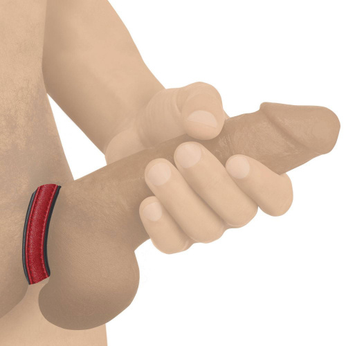 Leather and Velcro Cock Ring - Red  2