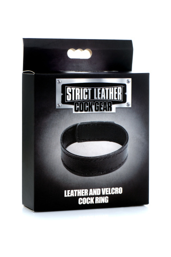 Leather and Velcro Cock Ring - Black  2