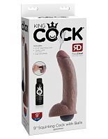 King Cock 9 Inch Squirting Cock With Balls - Brown
