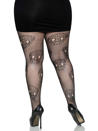 Lace Skulls Fishnet Tights - 1x/2x - Black  4