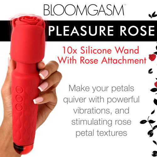 Pleasure Rose 10x Silicone Wand With Rose Attachment - Red  5