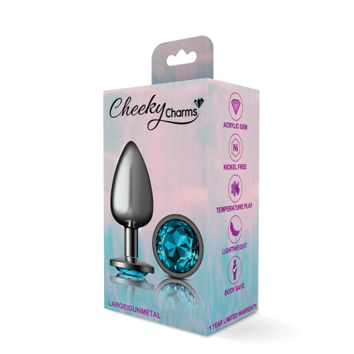 Cheeky Charms-Gunmetal Metal Butt Plug- Round-Teal-Large  5