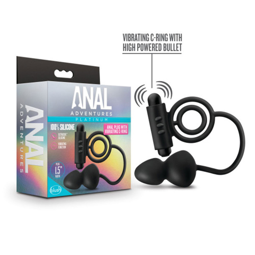Anal Adventures- Platinum- Silicone Anal Plug With Vibrating C-Ring - Black  4
