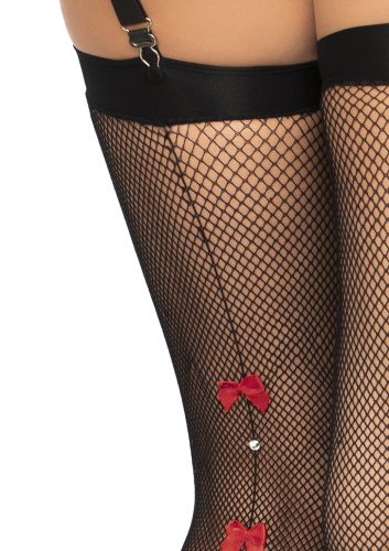 Bow Backseam Fishnet Thigh Highs - Black -  One Size  2