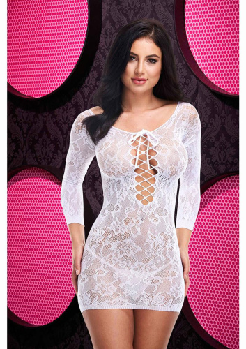Lace Off the Shoulder Mini Dress - One Size -White  2