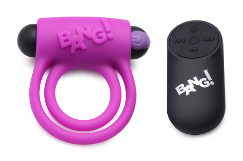 Bang - Silicone Cock Ring and Bullet With Remote Control - Purple  2