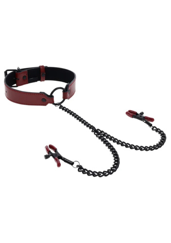 Saffron Collar With Nipple Clamps - Black/red  5