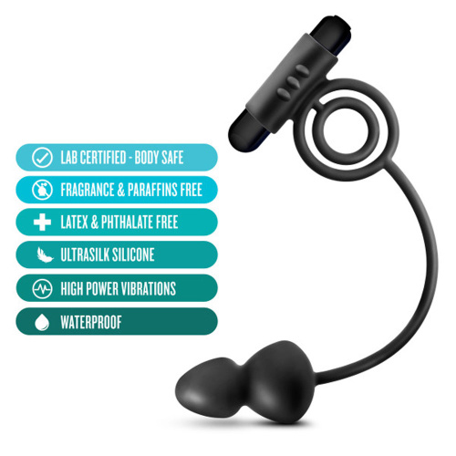 Anal Adventures- Platinum- Silicone Anal Plug With Vibrating C-Ring - Black  5