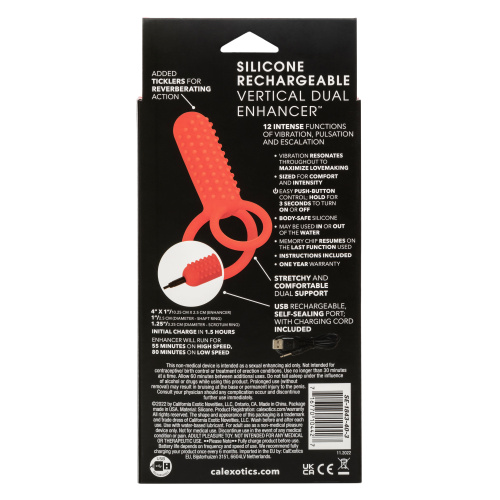 Silicone Rechargeable Vertical Dual Enhancer - Red  2