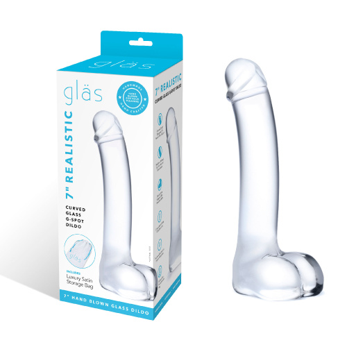 7 Inch Realistic Curved Glass G-Spot Dildo - Clear  2