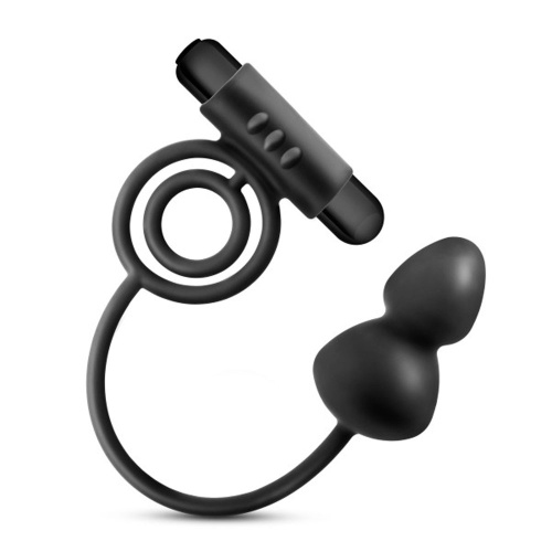 Anal Adventures- Platinum- Silicone Anal Plug With Vibrating C-Ring - Black  2