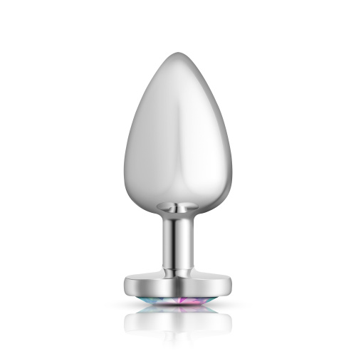 Clear Iridescent Heart Gem Silver Metal Plug - Lg  4