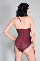 High Neck Scalloped Trim Lace Teddy With Sheer Back - One Size - Burgundy