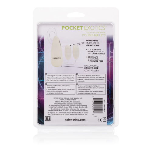 Glow-in-the-Dark Pocket Exotics Vibrating Glowing Double Bullets  2