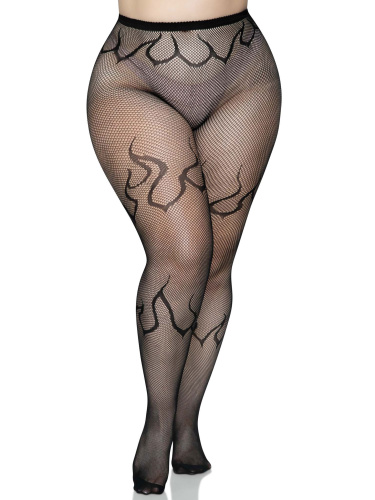 Flame Net Tights - 1x/2x - Black  2