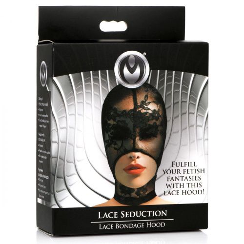 Lace Seduction Lace Bondage Hood - Black  3