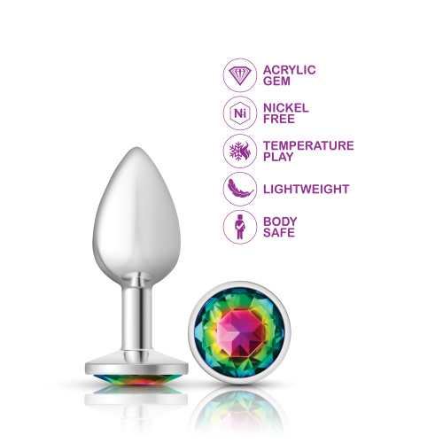Cheeky Charms-Silver Metal Butt Plug- Round-Rainbow-Small  3