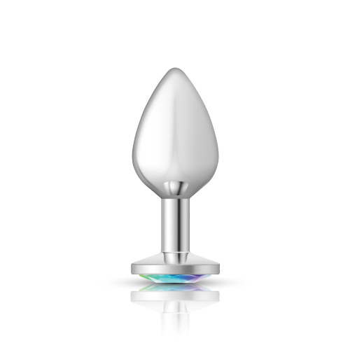 Cheeky Charms-Silver Metal Butt Plug- Round-Clear-Medium  5