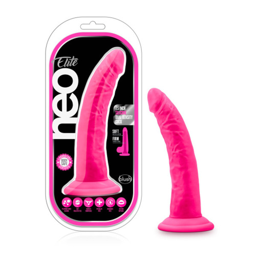 Neo Elite - 7.5 Inch Silicone Dual Density Cock - Neon Pink  2