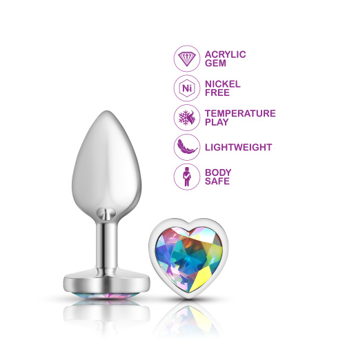 Cheeky Charms-Silver Metal Butt Plug- Heart-Clear-Small  3