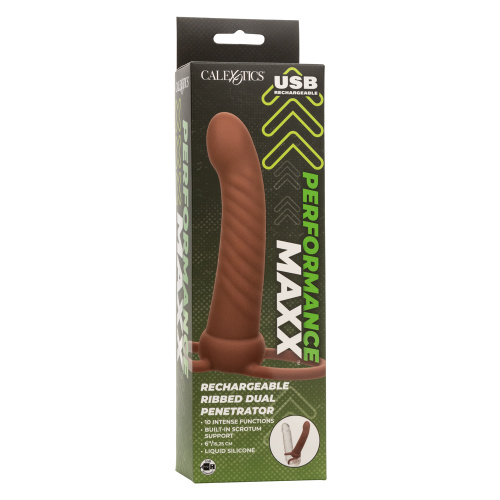 Performance Maxx Rechargeable Ribbed Dual  Penetrator - Brown  3