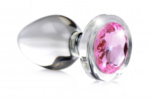 Pink Gem Glass Anal Plug - Small  2
