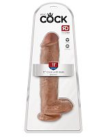 King Cock 11 Inch Cock With Balls - Tan