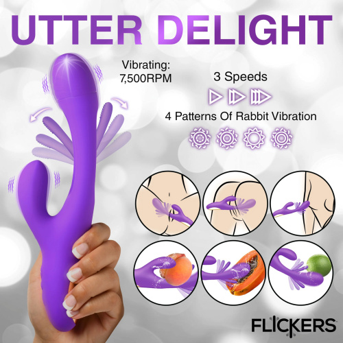 Tri-Flick Flicking Silicone Rabbit Vibrator - Purple  4