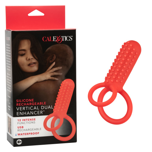 Silicone Rechargeable Vertical Dual Enhancer - Red  2