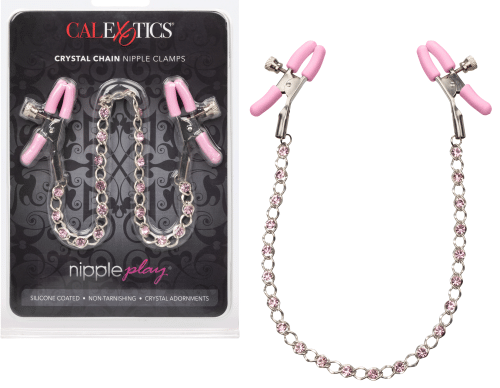 Nipple Play Crystal Chain Nipple Clamps - Pink  5