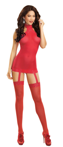 Sheer Garter Dress - One Size - Red  2