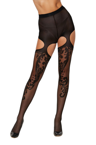 Patterned Garter Hose - One Size - Black  2