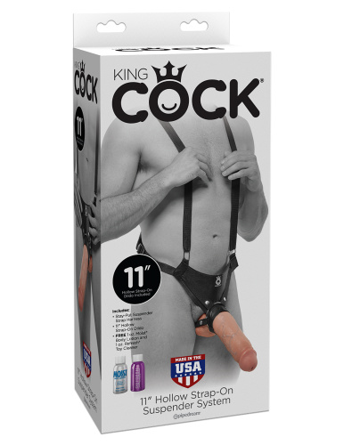King Cock 11 Inch Hollow Strap on Suspender  System - Flesh  2
