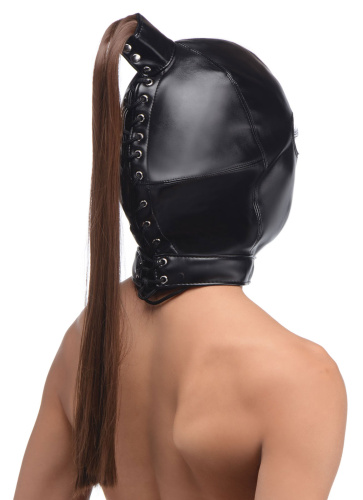 Ponytail Bondage Hood - Black  2
