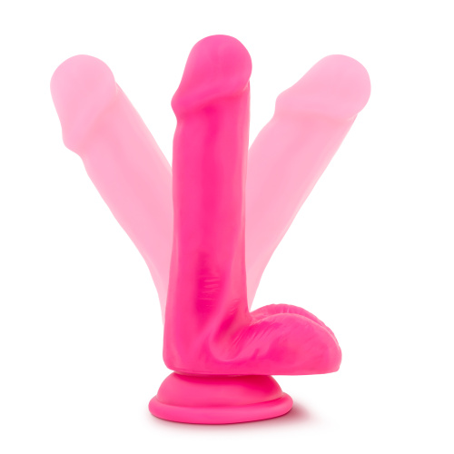 Neo - 6 Inch Dual Density Cock With Balls - Neon Pink  5