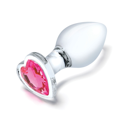3 Pc Heart Jewel Glass Anal Training Kit -  Clear/pink  2