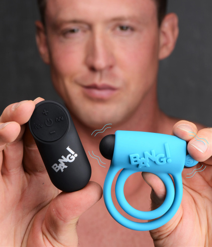 Bang - Silicone Cockring and Bullet With Remote Control - Blue  4