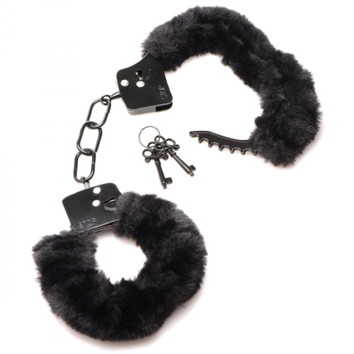Cuffed in Fur Furry Handcuffs - Black  2