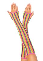 Rainbow Net Fingerless Arm Warmer Gloves - One  Size - Multicolor