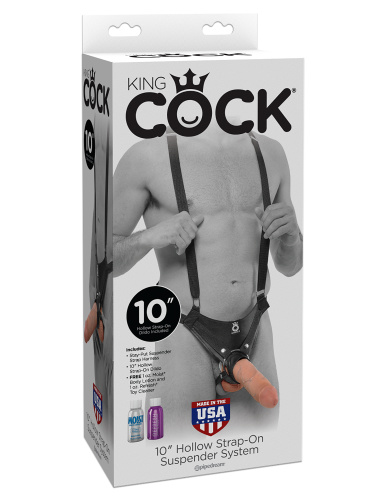 King Cock 10 Inch Hollow Strap-on Suspender  System - Flesh  2