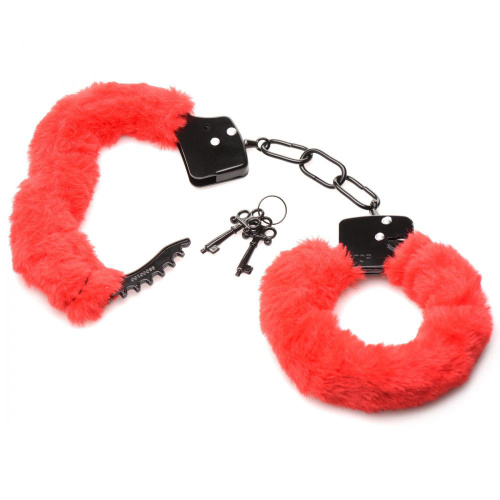Cuffed in Fur Furry Handcuffs - Red  2