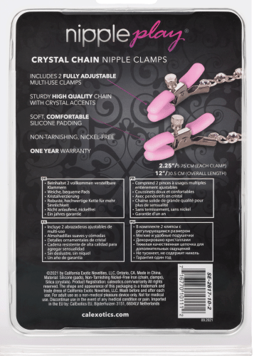 Nipple Play Crystal Chain Nipple Clamps - Pink  2