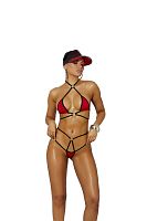 Lycra Bikini Top and Matching G-String With Black Trim - One Size - Red
