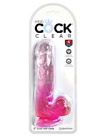 King Cock Clear 6 Inch With Balls - Pink