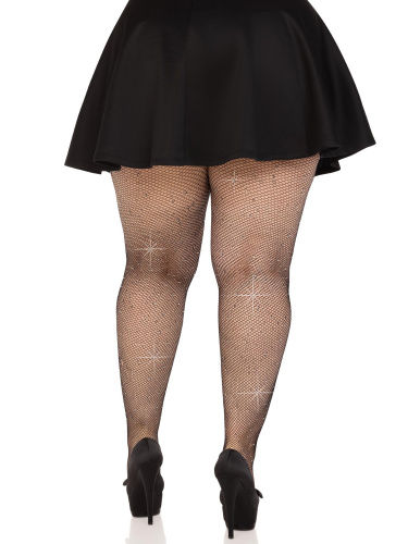 Colby Rhinestone Fishnet Tights - 1x/2x - Black  3