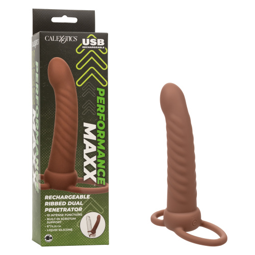 Performance Maxx Rechargeable Ribbed Dual  Penetrator - Brown  2