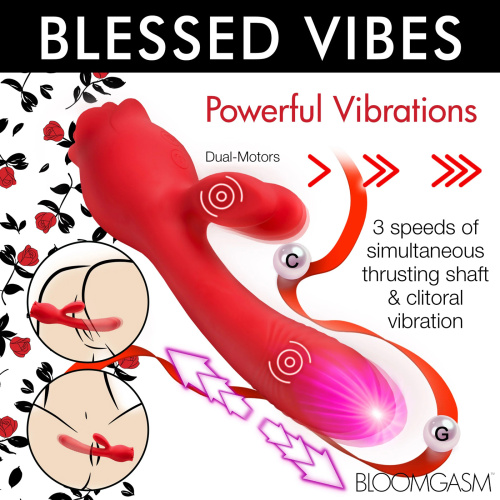 Blooming Bunny Sucking and Thrusting Silicone Rabbit Vibrator - Red  4
