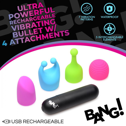 Bang - Rechargeable Bullet With 4 Attachments  5