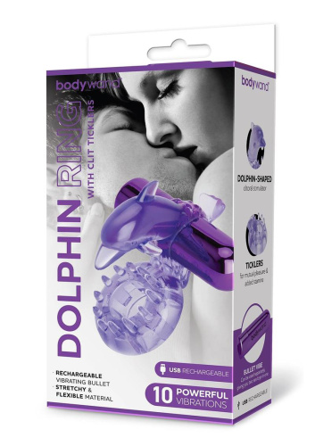 Bodywand Rechargeable Dolphin Ring With Ticklers - Purple  2