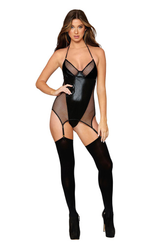 Garter Slip Teddy - One Size - Black  2